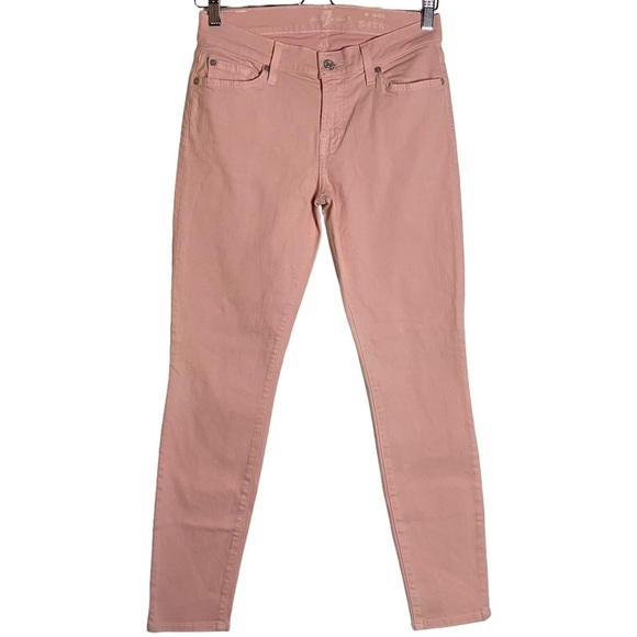 7FAM 7 For All Mankind Pale Baby Pink Salmon The Ankle Skinny Jeans 28 - Picture 1 of 16